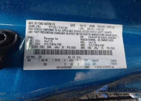 2013 Ford Focus Se z USA, uszkodzony, nr VIN 1FADP3F22DL305081